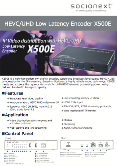 Техническая спецификация на HEVC/UHD Low Latency Encoder X500E (ENG)